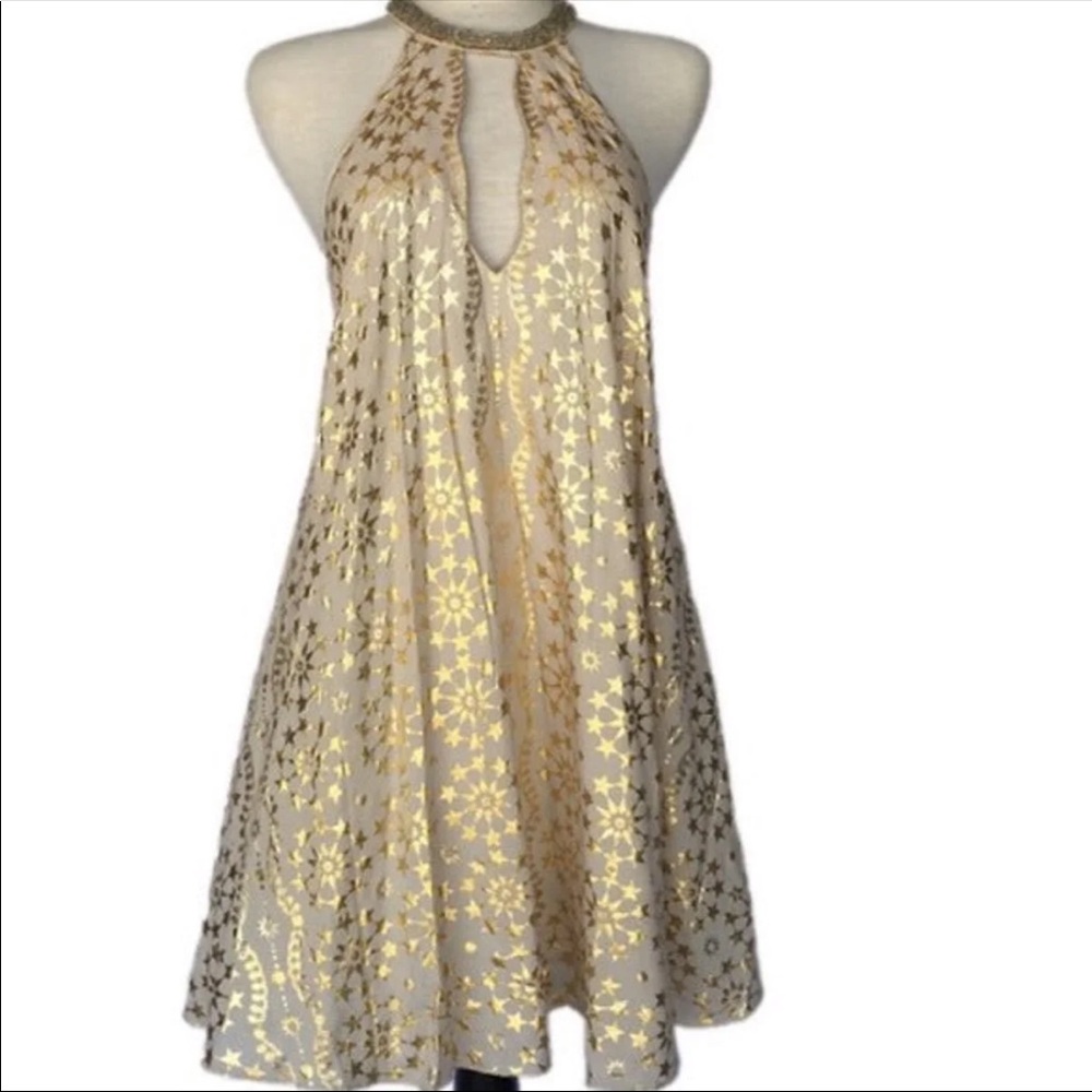 UO gold metallic keyhole dress
